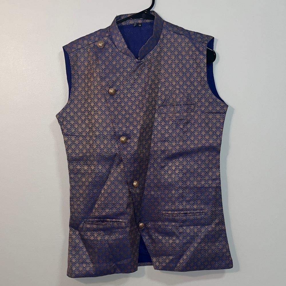 Elegant Blue and Gold Sleeveless Vest